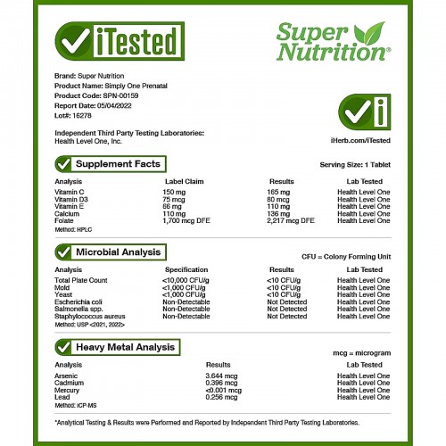 Super Nutrition, Simply One, пренатальные мультивитамины тройного действия, 30 таблеток Super Nutrition, Simply One, пренатальные мультивитамины тройного действия, 30 таблеток